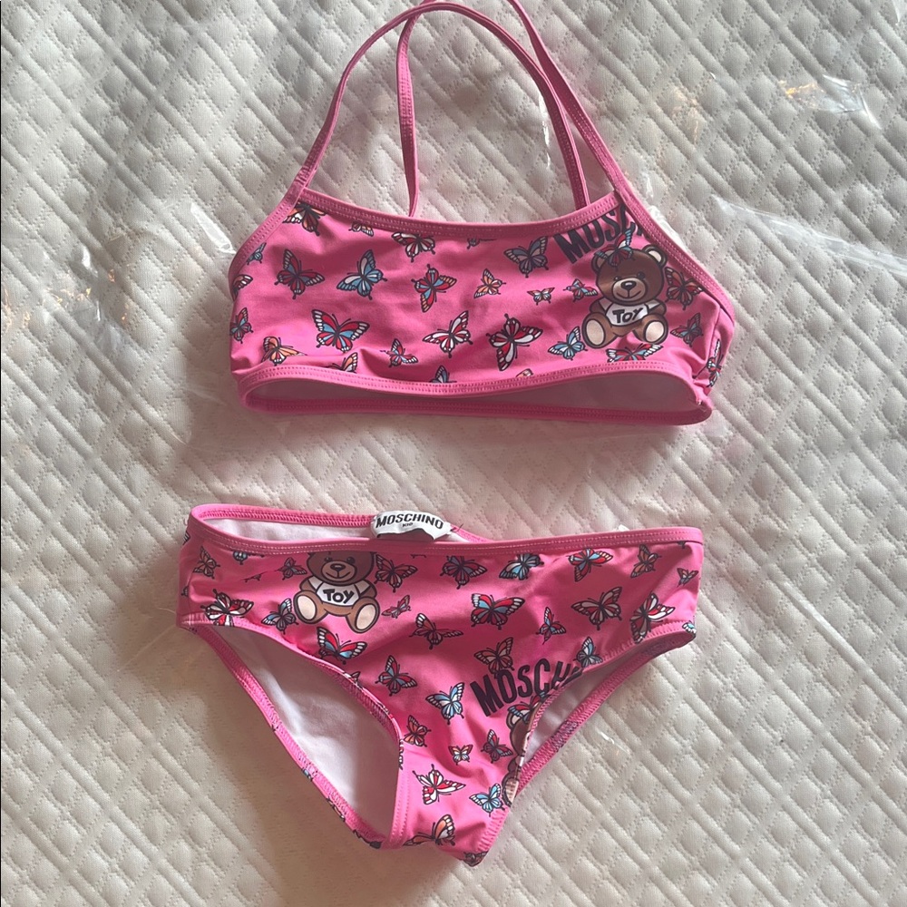 Moschino Pink Kids Bikini with Butterfly and Bear Print